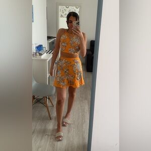 Two Piece Embroidered Linen Orange Set- ASOS DESIGN